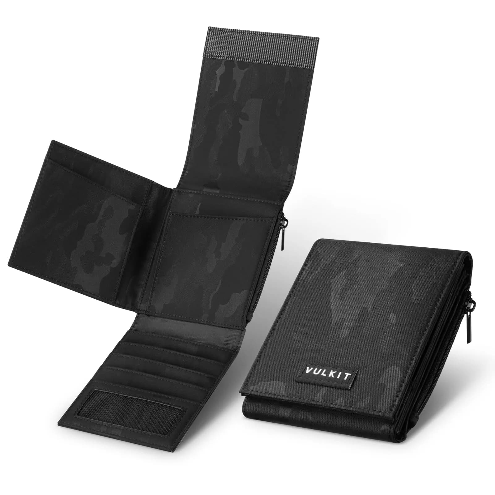 VULKIT Mens Wallet RFID Blocking Card Holder Minimalist Bi-Fold Camouflage Green | 20+ Card Capacity, Water-Resistant, Lightweight — Camouflage black