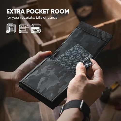VULKIT Mens Wallet RFID Blocking Card Holder Minimalist Bi-Fold Camouflage Black | 20+ Card Capacity, Water-Resistant, Lightweight thumbnail 3