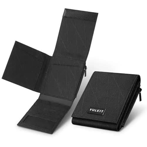 VULKIT Mens Wallet RFID Blocking Card Holder Minimalist Tri-Fold Black | Durable Nylon, 20+ Card Capacity thumbnail 1