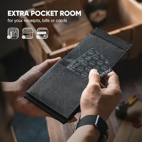 VULKIT Mens Wallet RFID Blocking Card Holder Minimalist Tri-Fold Black | Durable Nylon, 20+ Card Capacity thumbnail 3