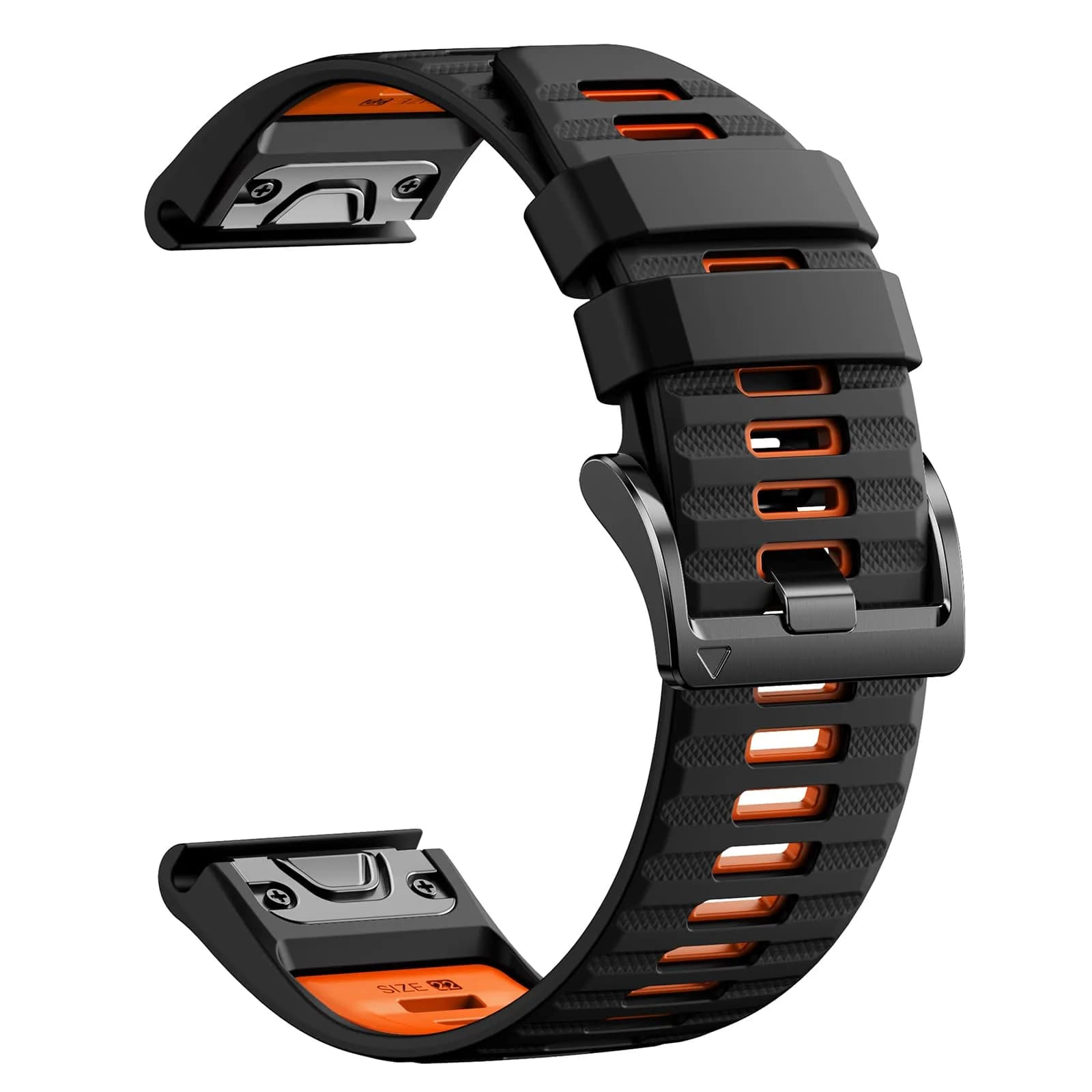 NotoCity Quickfit 22mm Watch Band for Garmin Fenix 8 47mm | Compatible with Garmin Fenix 9/8 Pro 47mm, 7/6/5 Series, Forerunner 965/955/945/935, Epix Pro 47mm — Black/Orange / 22mm