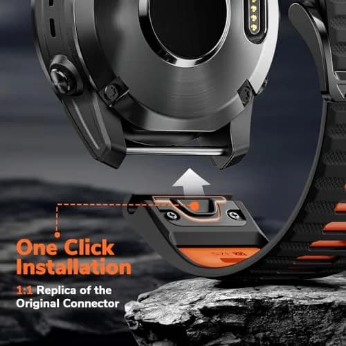 NotoCity 22mm Silicone Watch Band for Garmin Fenix 8/7/6/5 Series 47mm | Black/Orange, Secure Fit thumbnail 4