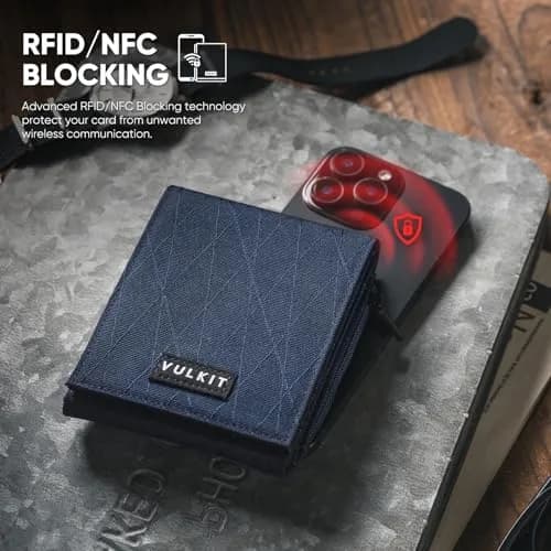VULKIT Mens Nylon Multifold Wallet with RFID Blocking & 20+ Card Capacity | Blue thumbnail 6
