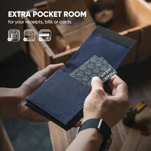 VULKIT Mens Nylon Multifold Wallet with RFID Blocking & 20+ Card Capacity | Blue thumbnail 3