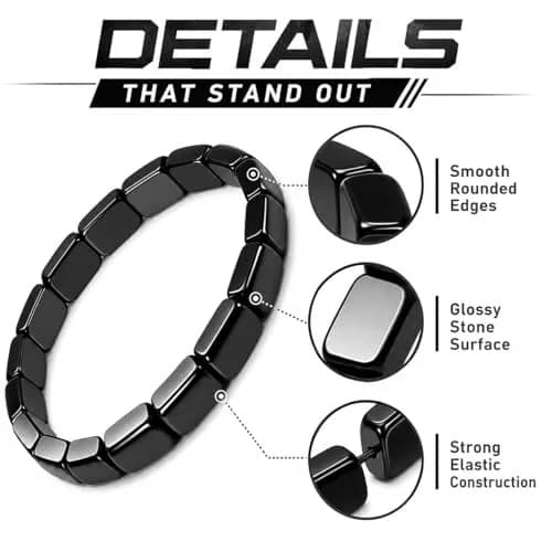 DivaGlamz Hematite Bracelet for Men | Natural Hematite Beaded Stretch Healing Jewelry thumbnail 4