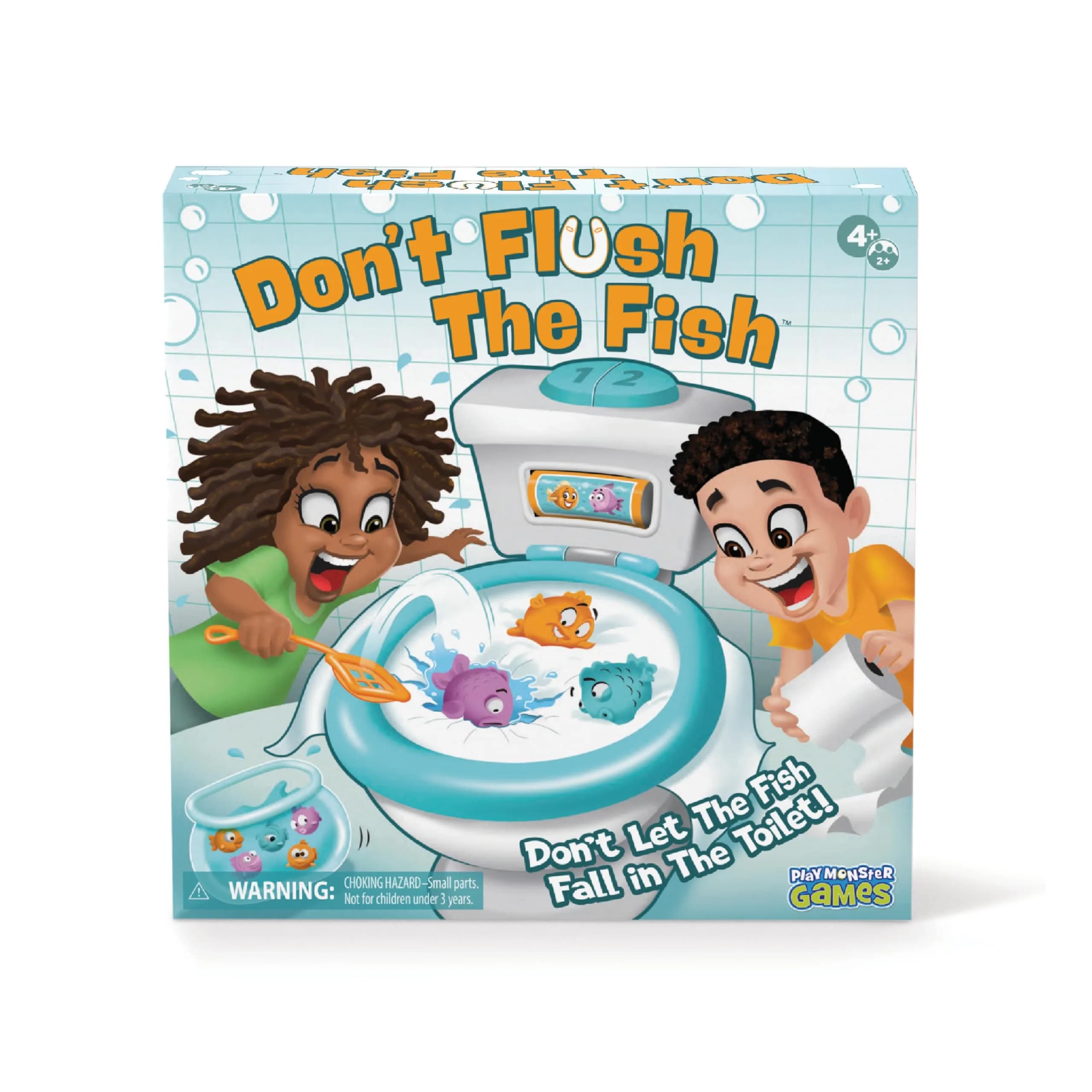 PlayMonster Pigs on Trampolines Board Game for Family Night | Hand-Eye-Coordination Game for Kids 6+ (1 Unit) — Don't Flush the Fish