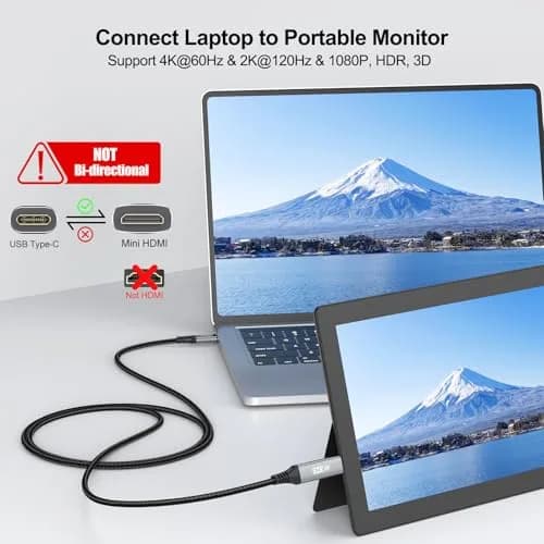 UVOOI USB C to Mini HDMI Cable 20cm (2ft) | 4K@60Hz High Speed for Portable Monitors thumbnail 2