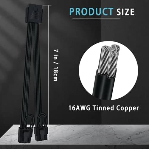COMeap 16 Pin to Dual 8 Pin(6+2) PCIe Conversion GPU Power Cable 18cm (7in) | 600W Rated Power thumbnail 5