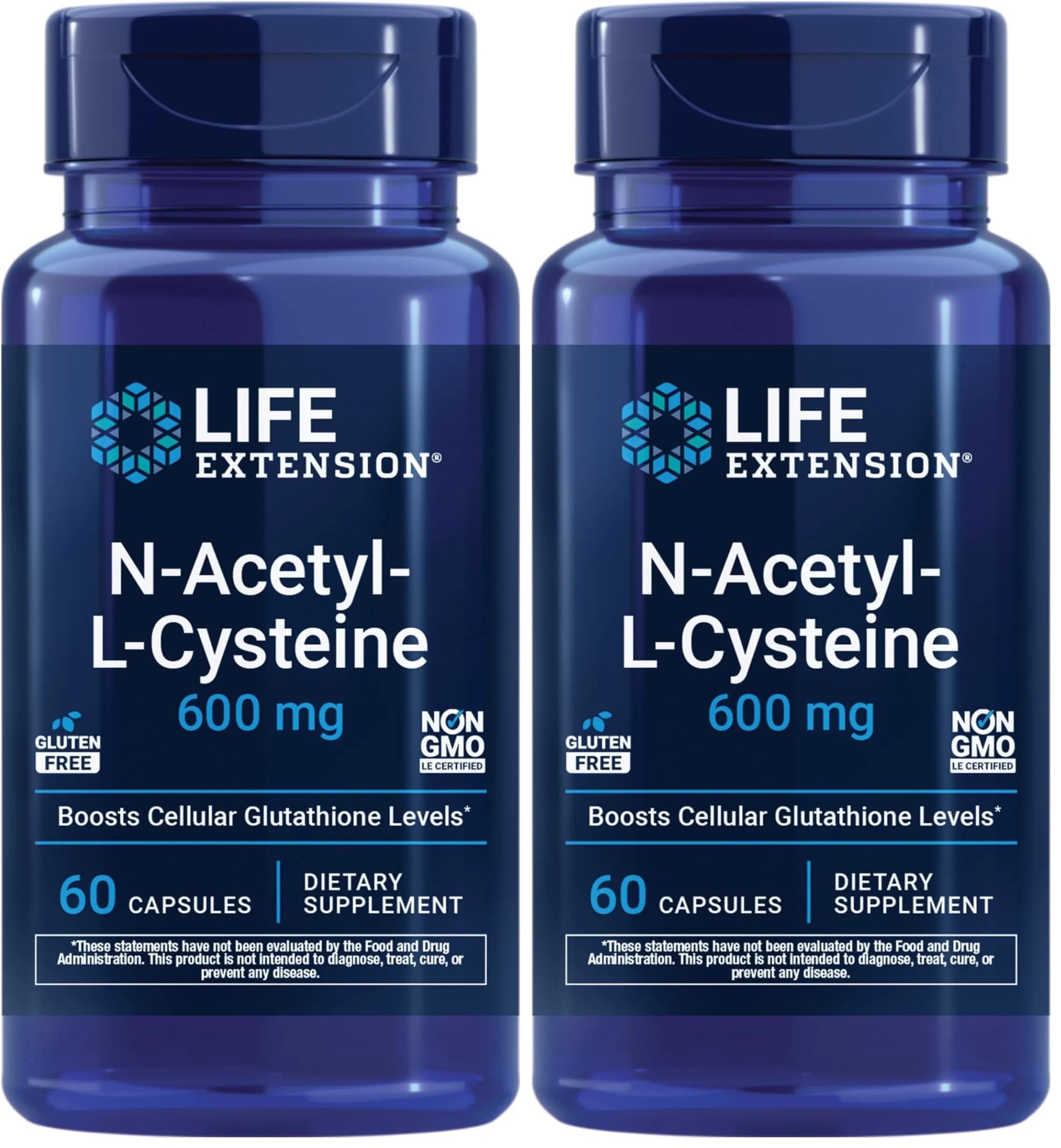 Life Extension N-Acetyl-L-Cysteine (NAC) 600 mg & DHEA 25 mg | Immune, Respiratory, Hormone Balance Support | 60 Capsules — 120 Capsules