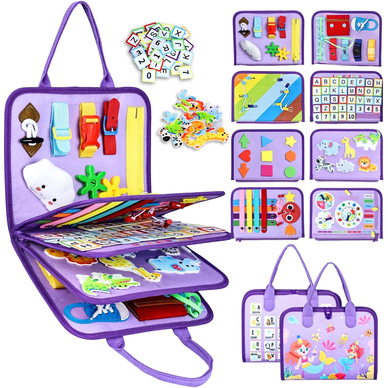 Esjay Busy Board Montessori Toys for Girls, Purple Multipages | Educational Activities for Fine Motor Skills