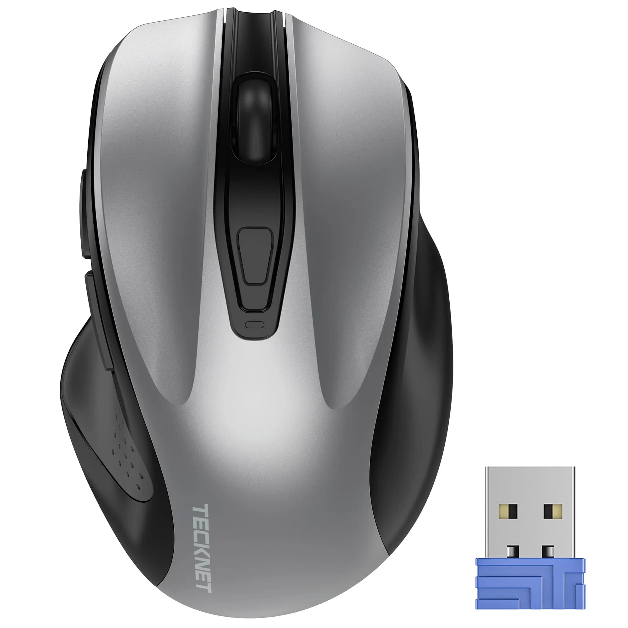 TECKNET M003 Wireless Ergonomic Computer Mouse - Silver, 2600 DPI, 2.4G