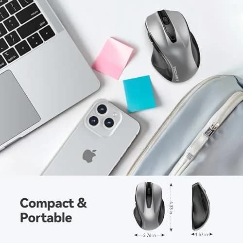 TECKNET M003 Wireless Ergonomic Computer Mouse - Silver, 2600 DPI, 2.4G thumbnail 2