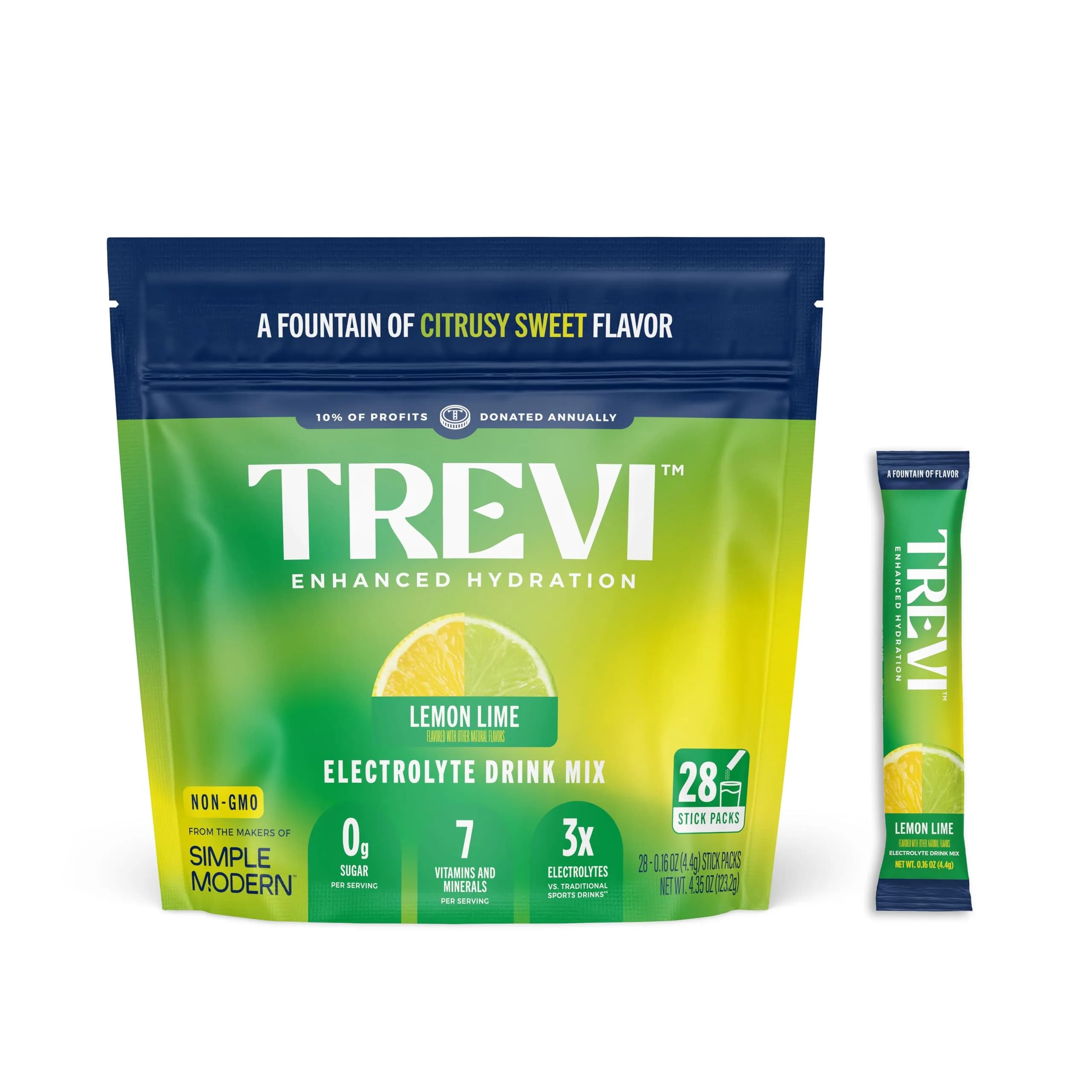 TREVI Electrolytes Powder Packets, Sugar Free Hydration, Arctic Frost | 28 Servings (4.94 oz / 140 g) | Hydrating & Replenishing — Lemon Lime / 0.16 Ounce
