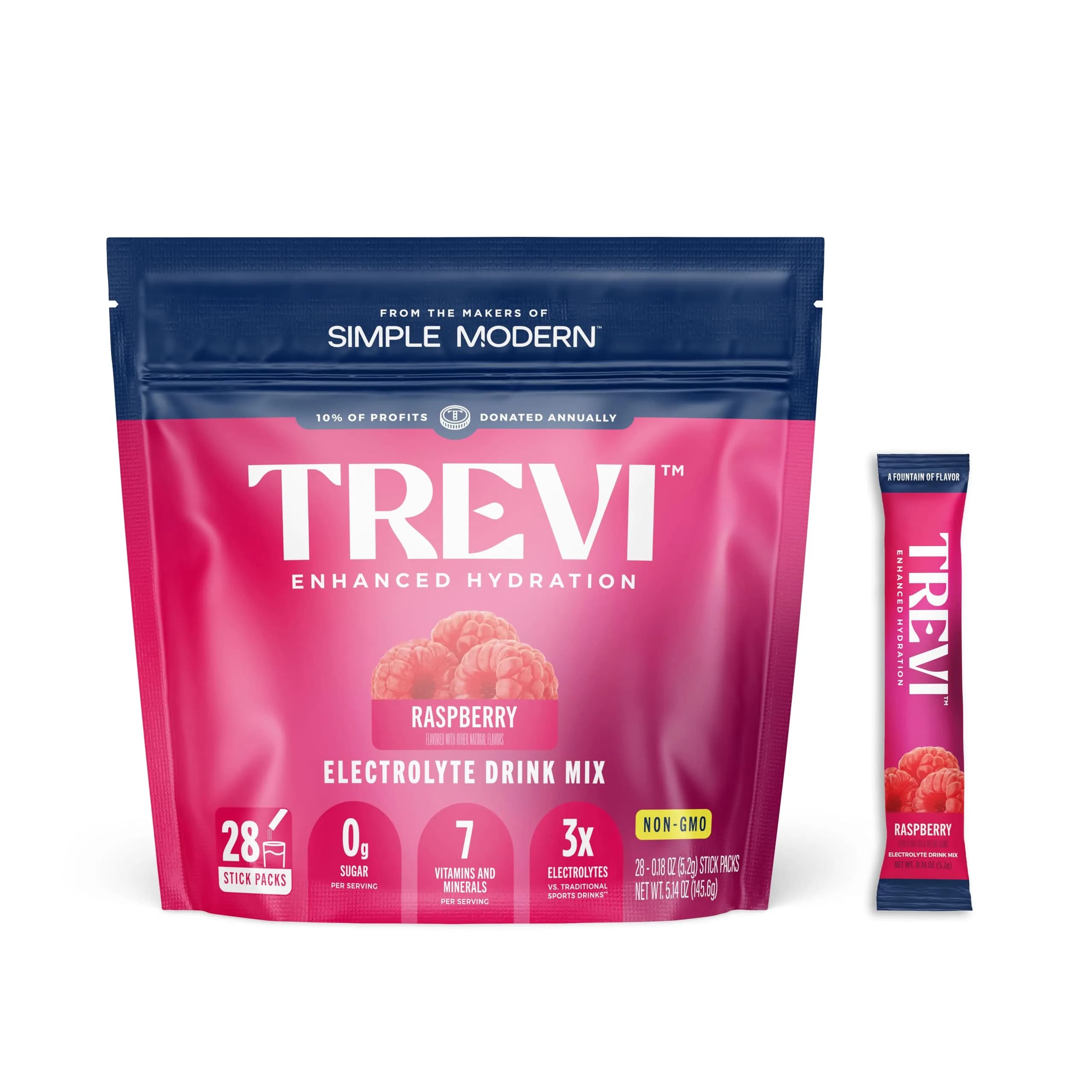 TREVI Electrolytes Powder Packets Sugar Free Hydration Cranberry Lychee 28 Servings | Hydrating with Vitamins & Minerals — Raspberry / 28 Servings