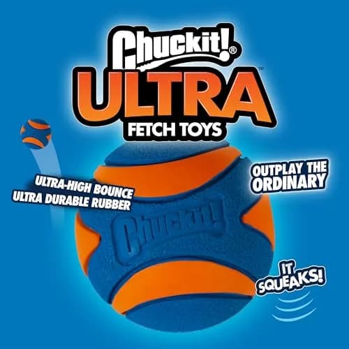 Chuckit! Ultra & Squeaker Ball Dog Toy Medium 6.4cm (2.5-inch) Pack of 3 | Durable Rubber Fetch Balls for Dogs 20-60 lbs thumbnail 6