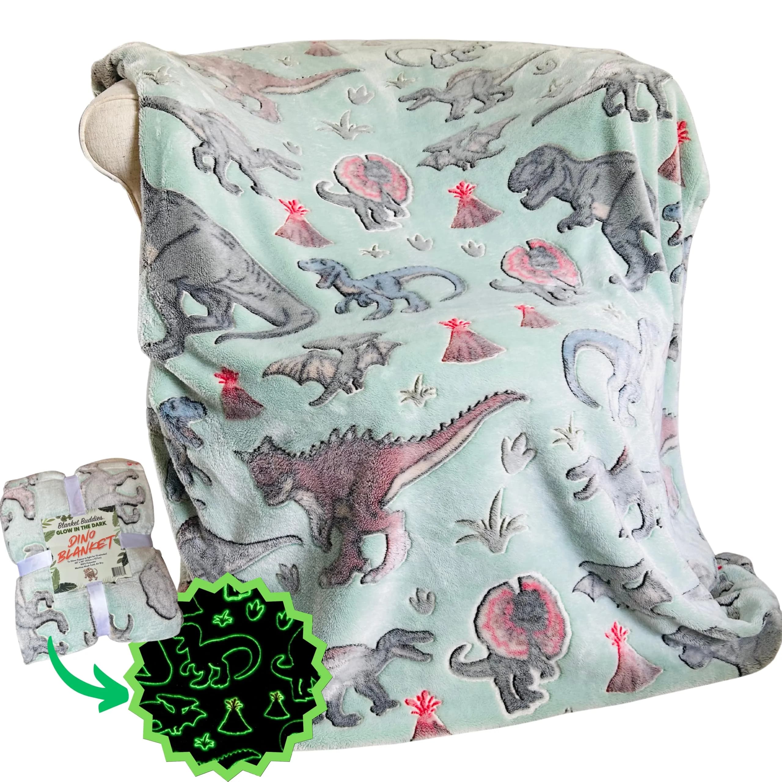 Blanket Buddies Glow in The Dark Shark Fleece Throw Blanket 127cm x 152cm (50" x 60") | Soft, Lightweight, Warm for Boys & Girls — Olive