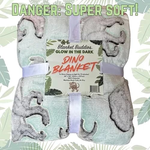 Blanket Buddies Glow in The Dark Dinosaur Throw Blanket 50" x 60" (127 x 152 cm) | Soft Fleece Kids Blanket with T Rex, Velociraptor thumbnail 3