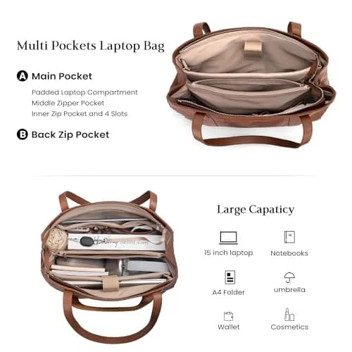 befen Genuine Leather Tote Bag for Women | 15-Inch Laptop & Business Style thumbnail 3