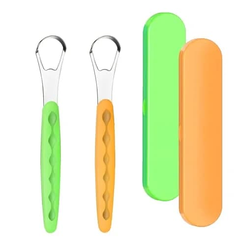 RIKKUSE 2-Pack Stainless Steel Tongue Scraper Set with Travel Cases | Removes Bad Breath & Buildup thumbnail 1