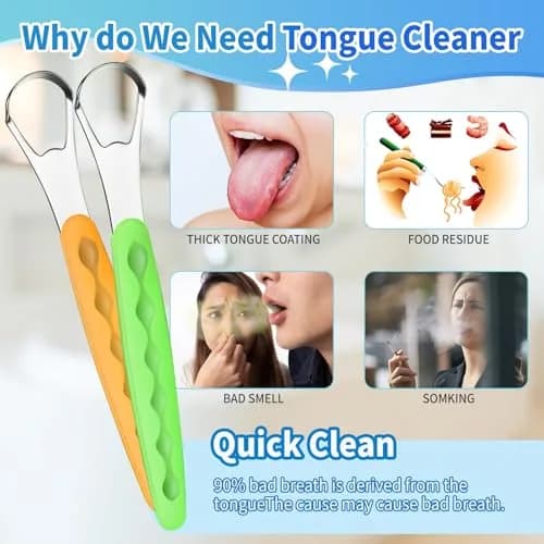 RIKKUSE 2-Pack Stainless Steel Tongue Scraper Set with Travel Cases | Removes Bad Breath & Buildup thumbnail 4
