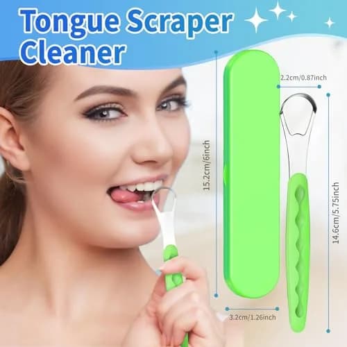 RIKKUSE 2-Pack Stainless Steel Tongue Scraper Set with Travel Cases | Removes Bad Breath & Buildup thumbnail 3