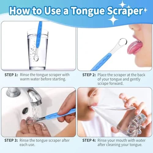 RIKKUSE Stainless Steel Tongue Scraper Set 4-Pack (5 inches Length) | Removes Bad Breath & Buildup thumbnail 5