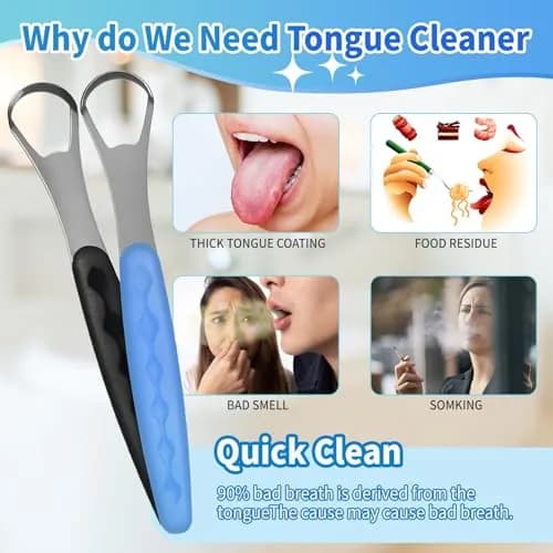 RIKKUSE Stainless Steel Tongue Scraper Set 4-Pack (5 inches Length) | Removes Bad Breath & Buildup thumbnail 4