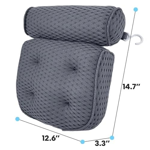 AEROiVi Luxury Bath Pillow for Tub Soft Mesh 6 Suction Cups Gray | Head and Neck Support for Relaxing Spa Baths thumbnail 6