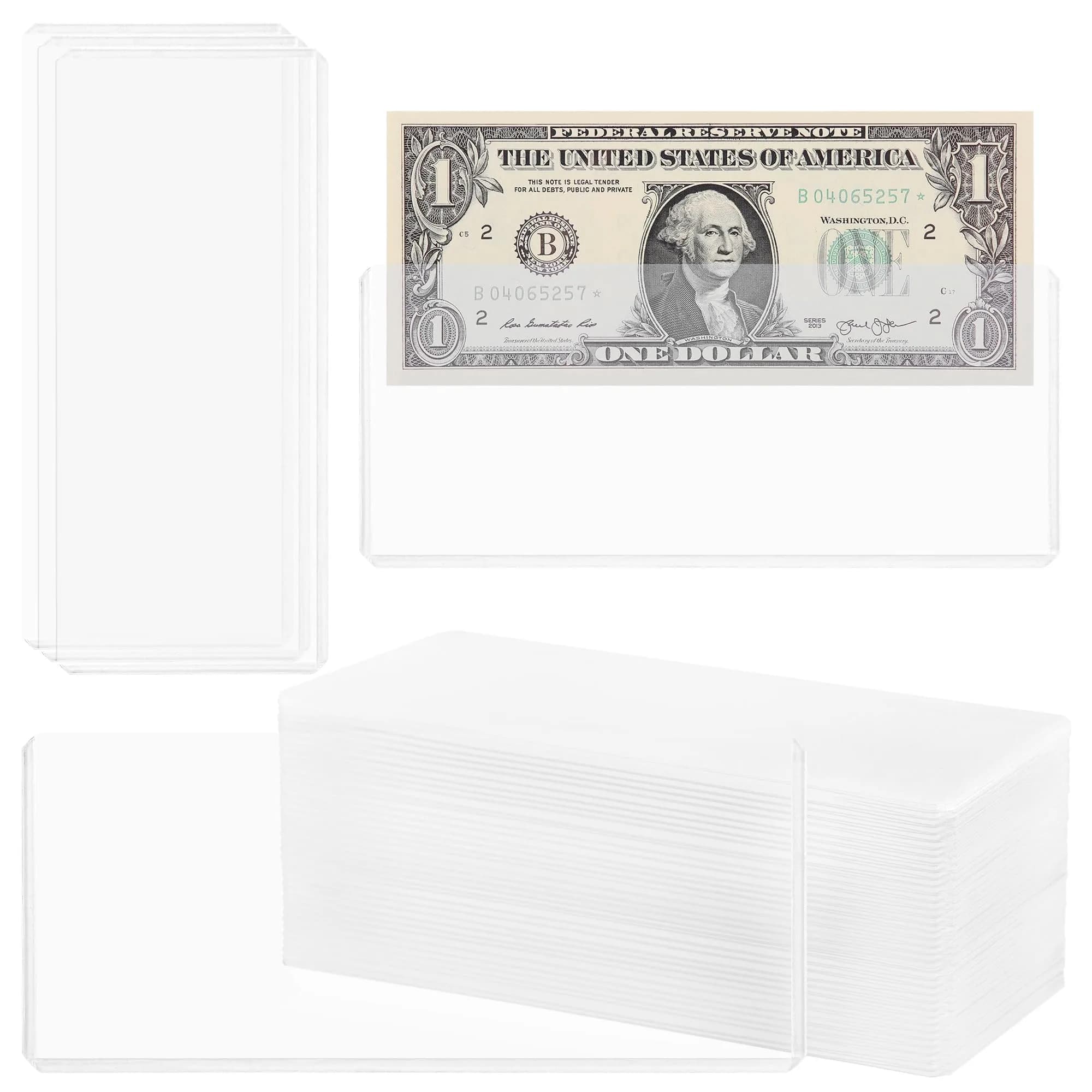Uncle Paul Clear Banknote Holders Top-Load 17.5cm (6.8") - 25 Pack | Protects Bills & Collectibles — Pure Transparent / 40 Pcs (6.6"x2.8")