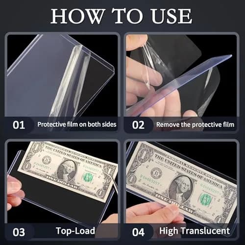 Uncle Paul Blue Clear Banknote Holders 16.7cm x 7.1cm (6.6"x2.8") | Top-Load Bill Sleeves for Collectibles thumbnail 4