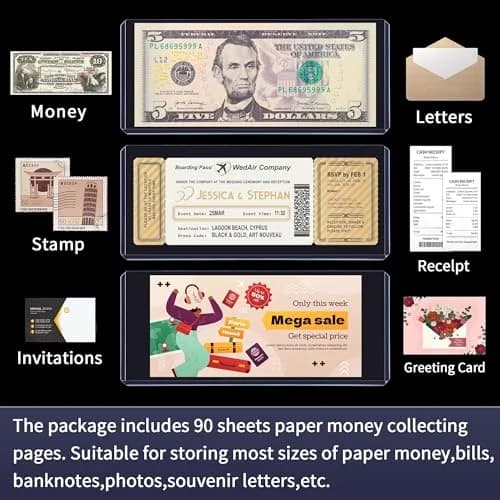 Uncle Paul Blue Clear Banknote Holders 16.7cm x 7.1cm (6.6"x2.8") | Top-Load Bill Sleeves for Collectibles thumbnail 6