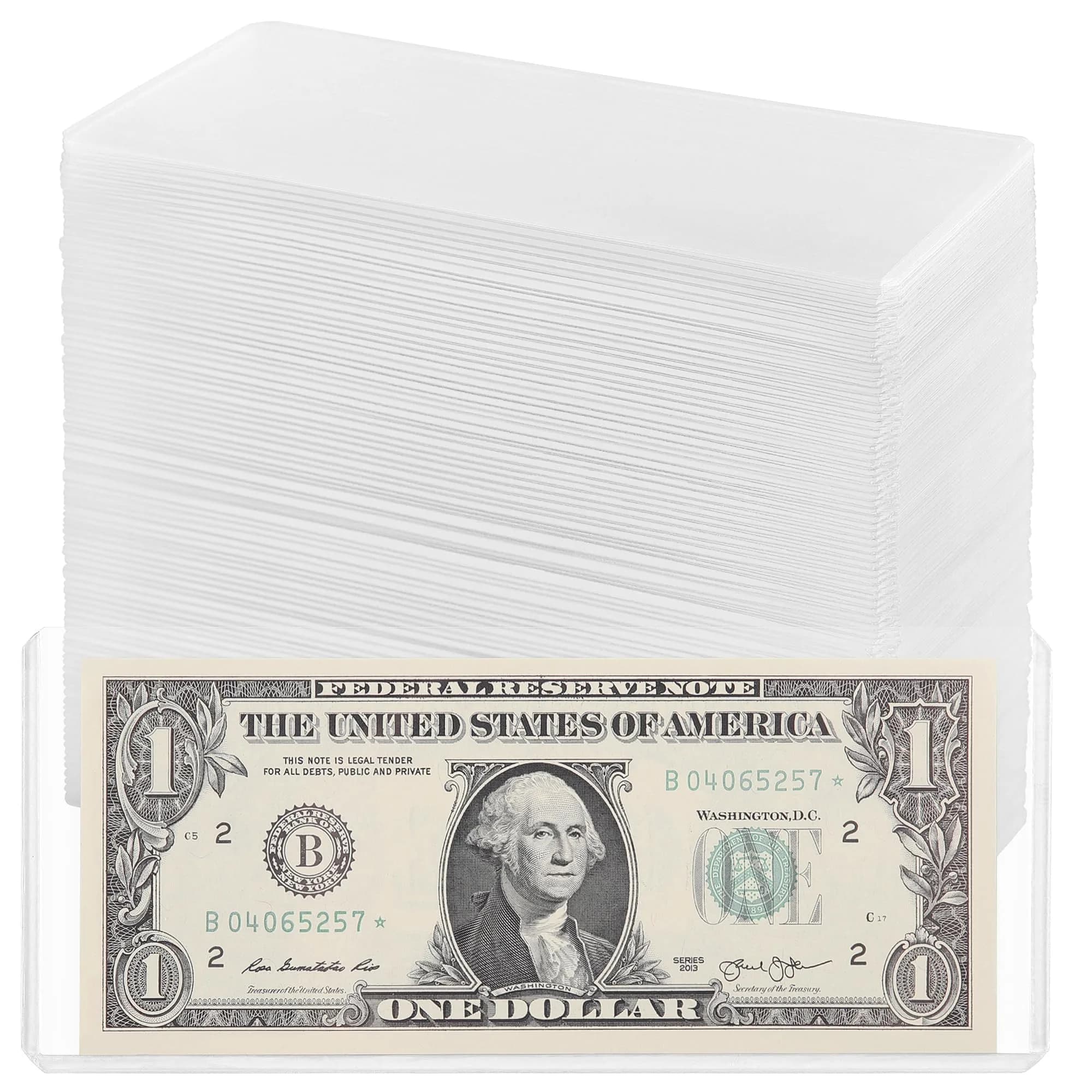 Uncle Paul Clear Banknote Holders Top-Load 17.5cm (6.8") - 25 Pack | Protects Bills & Collectibles — Pure Transparent / 90 Pcs (6.6"x2.8")