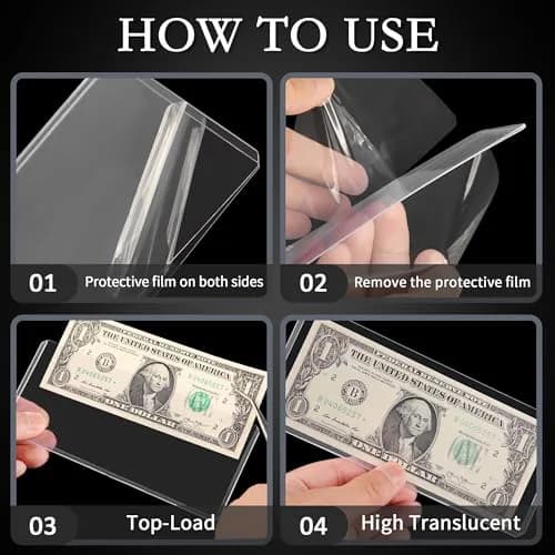 Uncle Paul Clear 90PCS Banknote Holders 6.6"x2.8" | Top-Load Crystal-Clear Currency Display thumbnail 2