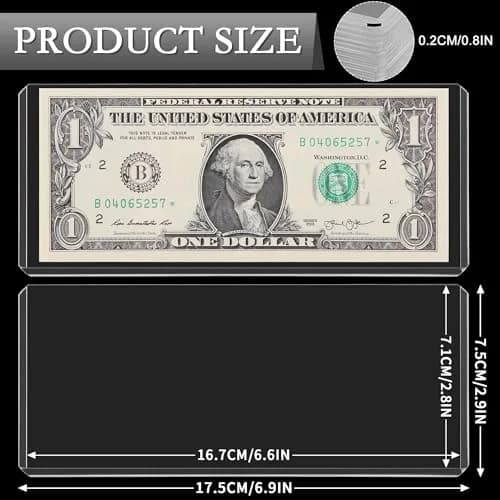 Uncle Paul Clear 90PCS Banknote Holders 6.6"x2.8" | Top-Load Crystal-Clear Currency Display thumbnail 3