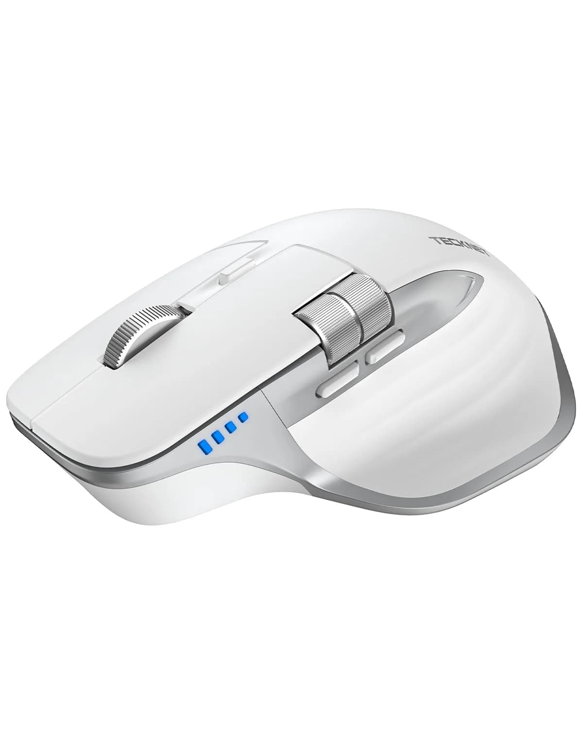 TECKNET Wireless Mouse, 3-Device Bluetooth Rechargeable, 4800 DPI Optical Mouse with Side Scroll Wheel | 36-Month Warranty — Light White