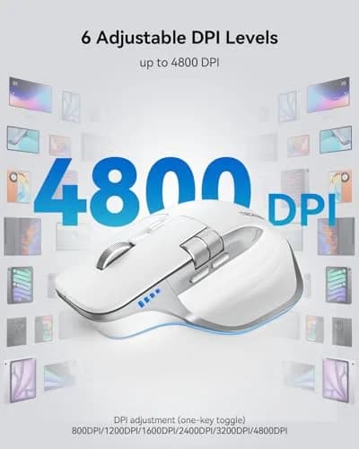 TECKNET Wireless Mouse, 3-Device Bluetooth Rechargeable Ergonomic Optical Mouse with Side Scroll Wheel & 6-Level DPI | 4800 DPI thumbnail 4