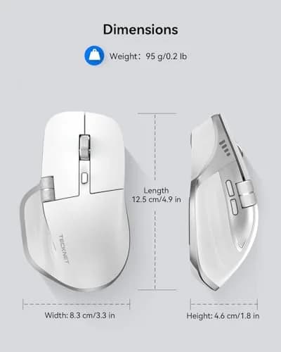 TECKNET Wireless Mouse, 3-Device Bluetooth Rechargeable Ergonomic Optical Mouse with Side Scroll Wheel & 6-Level DPI | 4800 DPI thumbnail 5