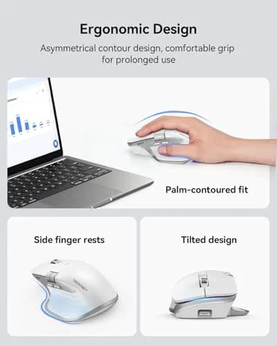 TECKNET Wireless Mouse, 3-Device Bluetooth Rechargeable Ergonomic Optical Mouse with Side Scroll Wheel & 6-Level DPI | 4800 DPI thumbnail 8
