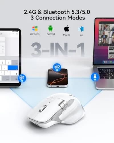 TECKNET Wireless Mouse, 3-Device Bluetooth Rechargeable Ergonomic Optical Mouse with Side Scroll Wheel & 6-Level DPI | 4800 DPI thumbnail 2