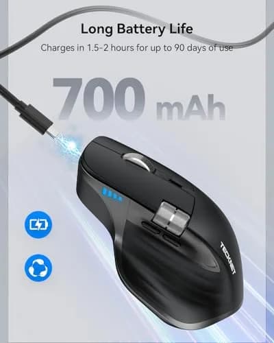 TECKNET Wireless Mouse, 3-Device Bluetooth Rechargeable, 4800 DPI Optical Mouse with Side Scroll Wheel | 36-Month Warranty thumbnail 6