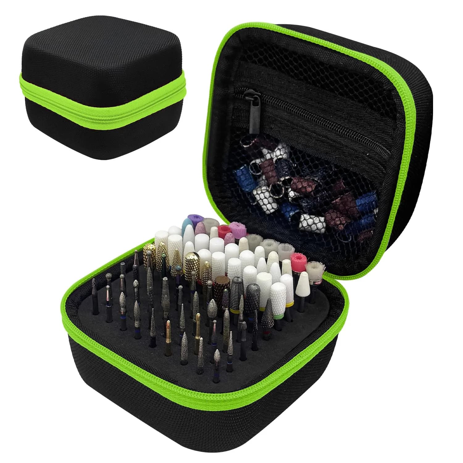 Thowapou 81 Holes Nail Drill Bit Holder Case | Portable Pink Organizer for 3/32" Bits — Green