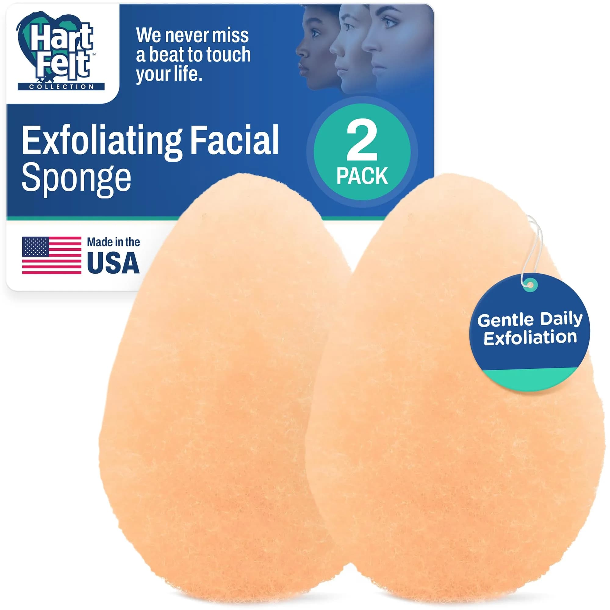 HartFelt Exfoliating Facial Sponge Pad 10 Pack | Daily Cleansing Scrubber for Makeup, Dirt, Dead Skin — Gentle - Peach