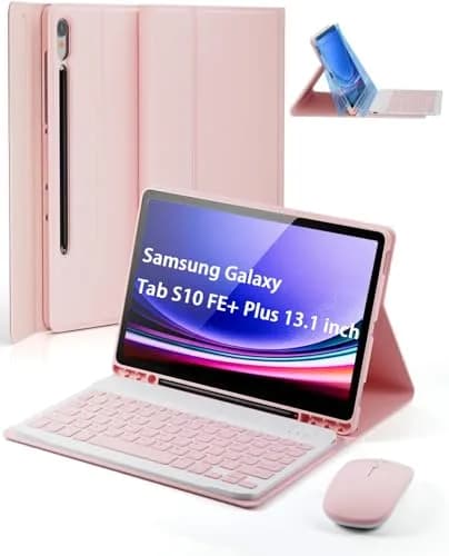 TUNKARMOR Keyboard Case for Samsung Galaxy Tab S10 FE+ Plus 13.1 inch - Pink | Detachable Magnetic Keyboard with S Pen Holder & Auto Sleep/Wake thumbnail 1