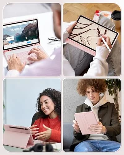 TUNKARMOR Keyboard Case for Samsung Galaxy Tab S10 FE+ Plus 13.1 inch - Pink | Detachable Magnetic Keyboard with S Pen Holder & Auto Sleep/Wake thumbnail 8