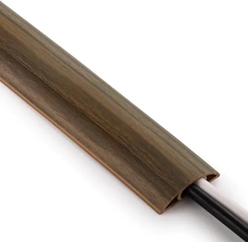 ZhiYo 5.6ft Floor Cord Cover Cable Cavity 1.6" W x 0.43" H Smoked Brown Wood | Conceals 1-2 Cables on Floor thumbnail 1