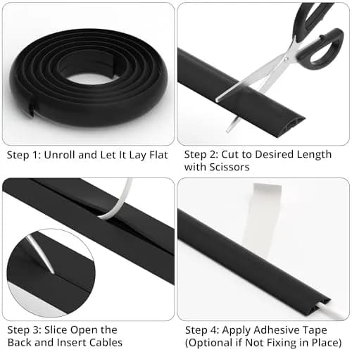 ZhiYo 5.6ft Floor Cord Cover Cable Cavity 1.6" W x 0.43" H Smoked Brown Wood | Conceals 1-2 Cables on Floor thumbnail 6