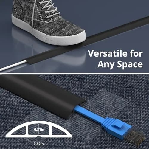 ZhiYo 5.6ft Floor Cord Cover Cable Cavity 1.6" W x 0.43" H Smoked Brown Wood | Conceals 1-2 Cables on Floor thumbnail 8