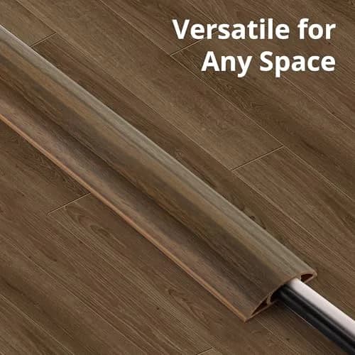 ZhiYo 5.6ft Floor Cord Cover Cable Cavity 1.6" W x 0.43" H Smoked Brown Wood | Conceals 1-2 Cables on Floor thumbnail 3