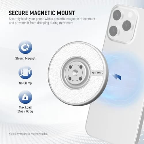 NEEWER Magnetic Phone Tripod Mount Adapter with Adhesive Metal Ring & 1/4" Thread | Silver, 59x7mm (2.3"x0.3") thumbnail 2