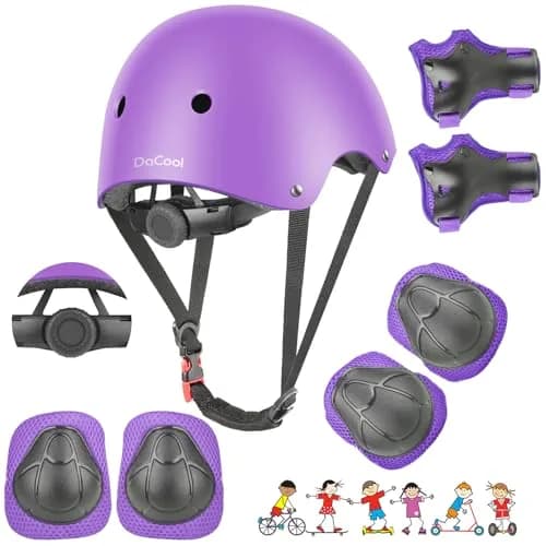 DaCool Kids Bike Helmet & Protective Gear Set with Knee Pads, Elbow Pads, Wrist Guards - Purple, Small (3-10 yrs) | Adjustable Fit for Sport Cycling thumbnail 1
